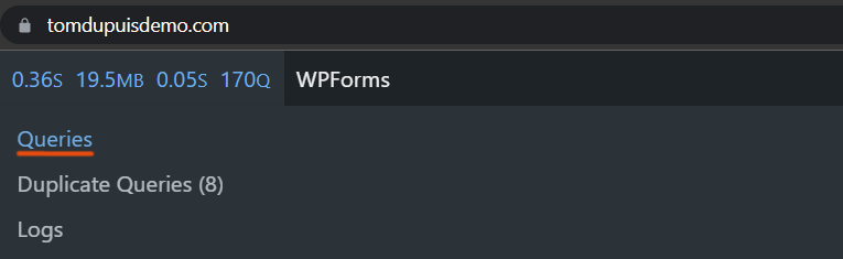 Query monitor tab