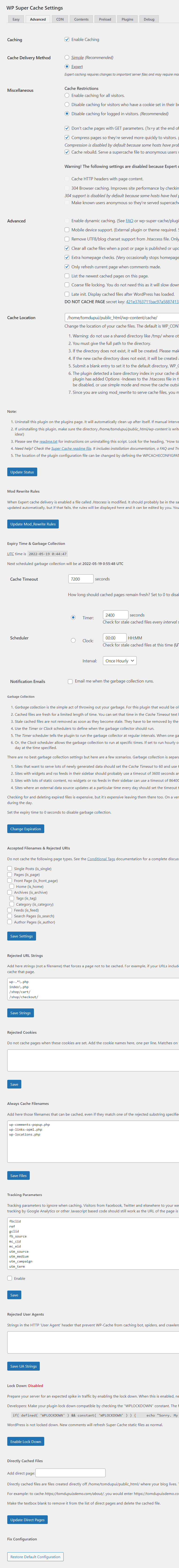 Wp super cache advanced settings