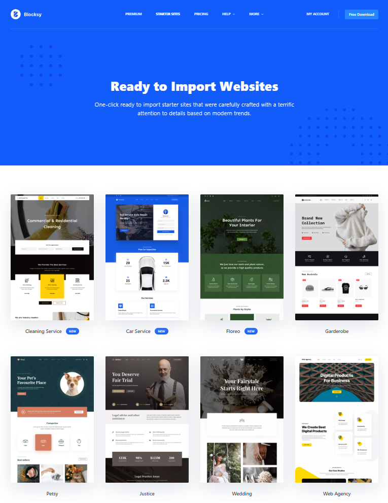 Blocksy starter sites