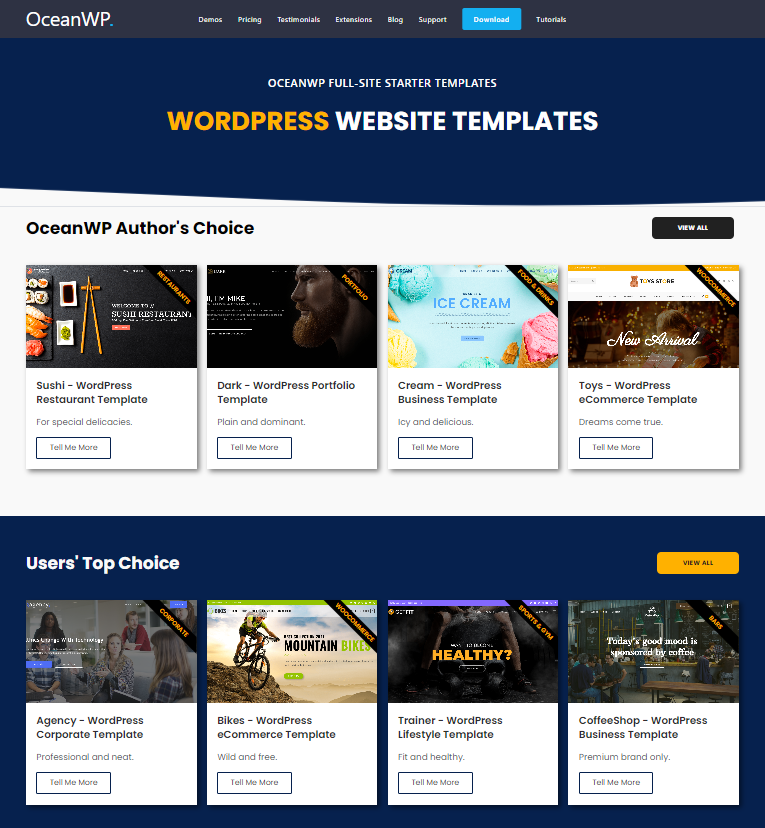 Oceanwp starter templates