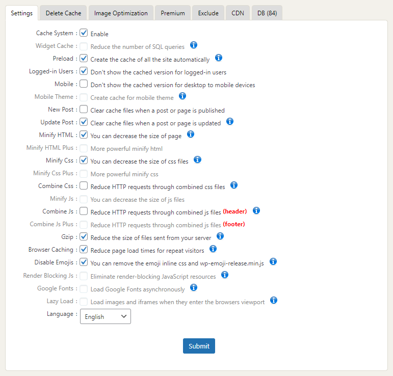Wp fastest cache settings