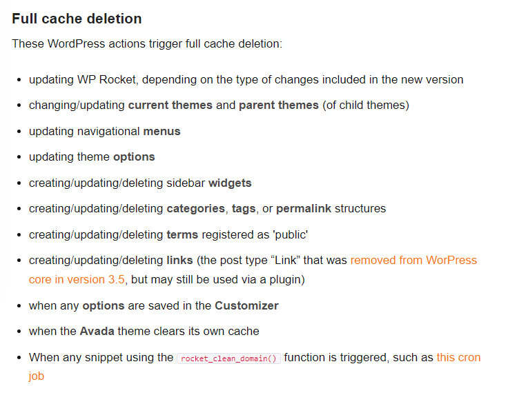 Wp rocket full cache deletion