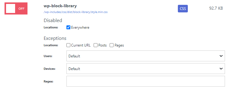 Disable wp block library perfmatters