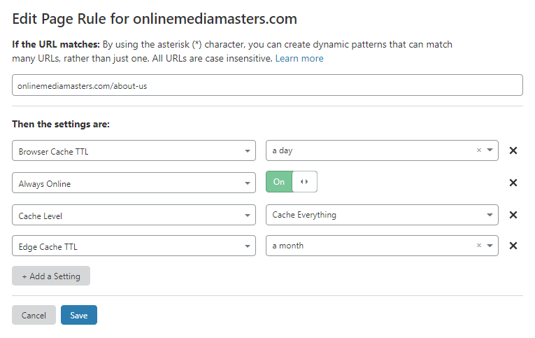 Cloudflare always online page rule