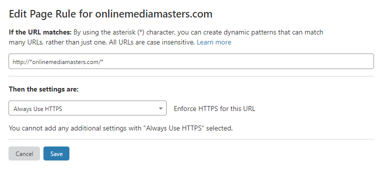 Cloudflare always use https page rule