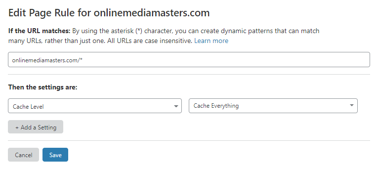 Cloudflare cache everything page rule