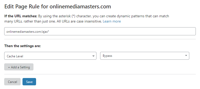 Cloudflare dynamic content page rule