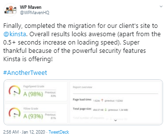 Kinsta migration results
