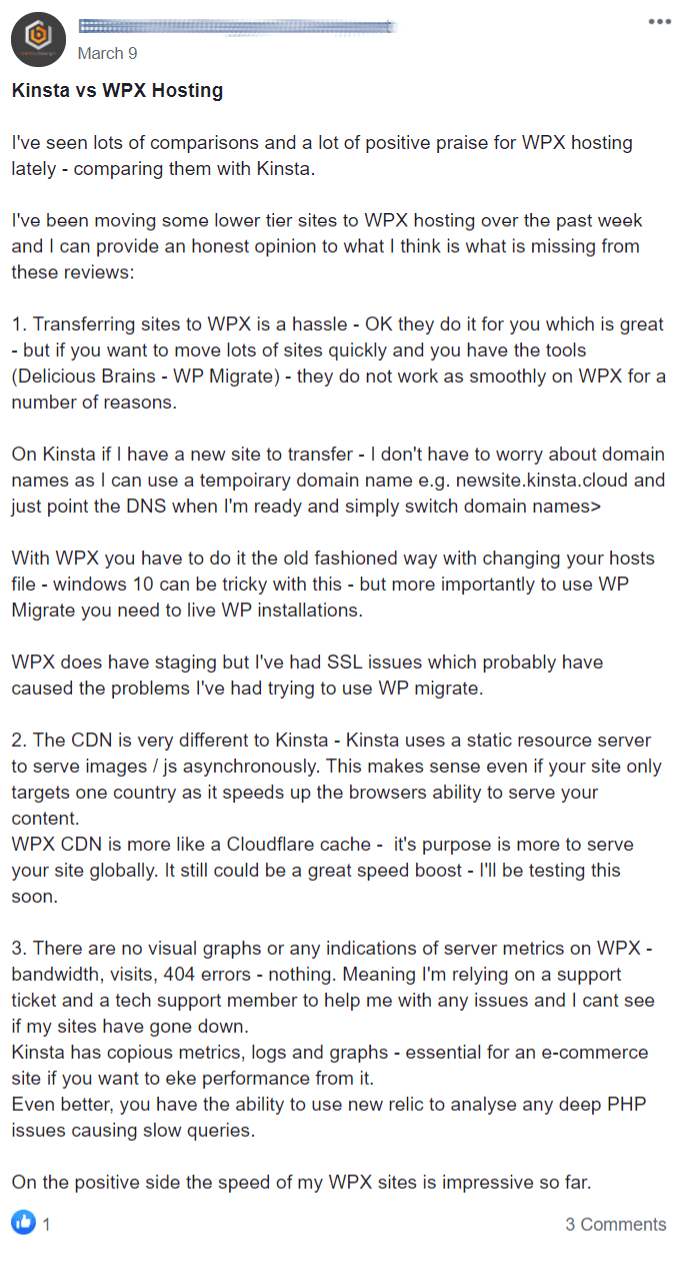Kinsta vs wpx hosting 1
