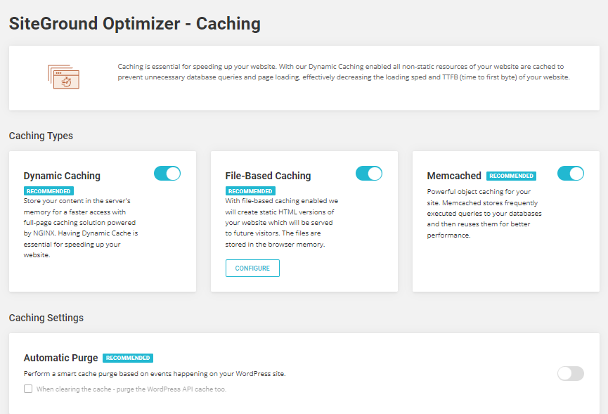 Siteground optimizer caching settings