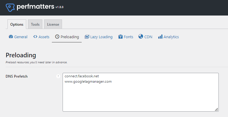 Perfmatters dns prefetch 1