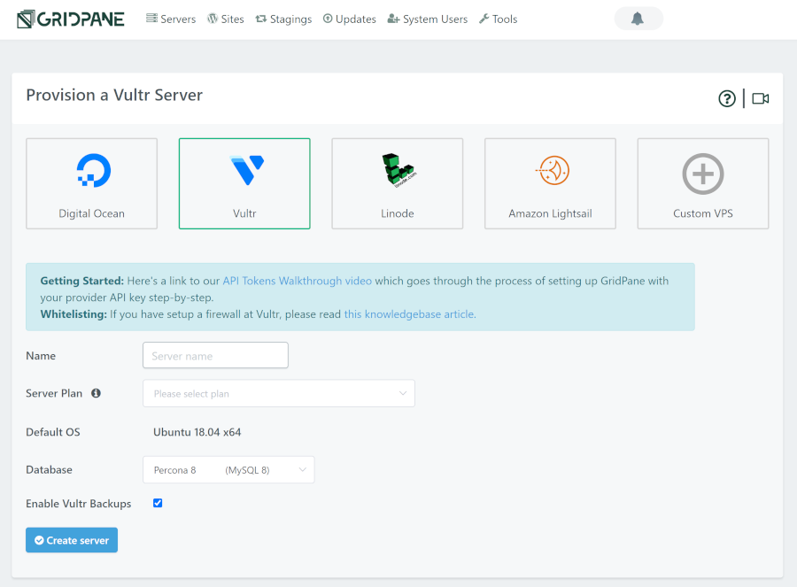 Gridpane vultr server
