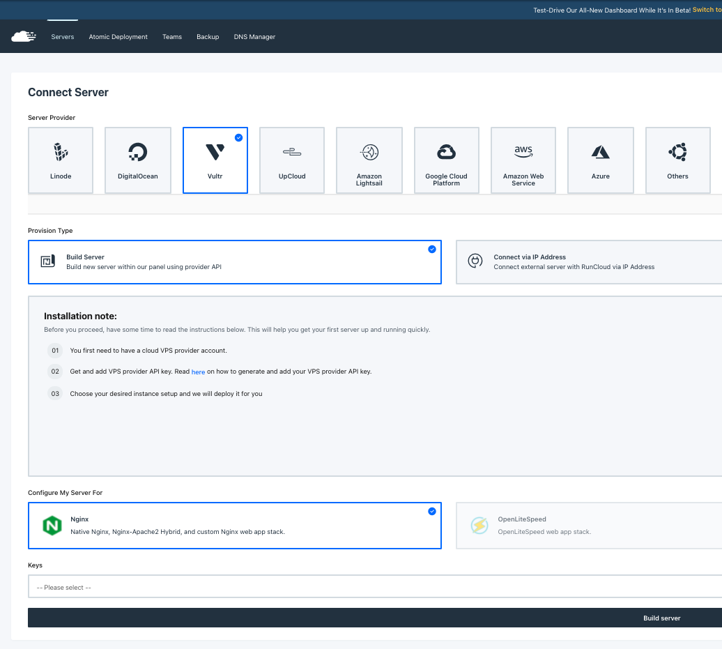 Runcloud vultr server