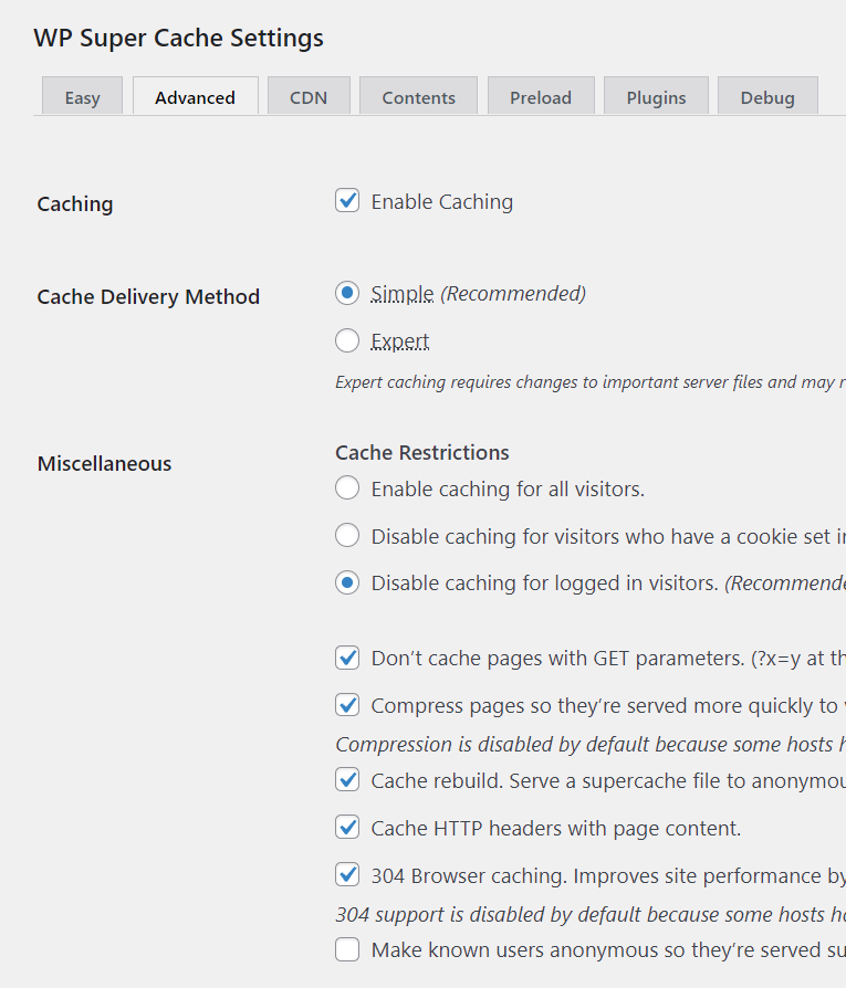 Wp super cache plugin