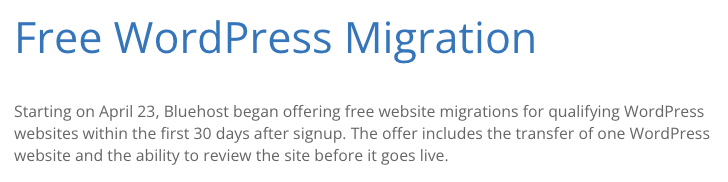 Bluehost free wordpress migration