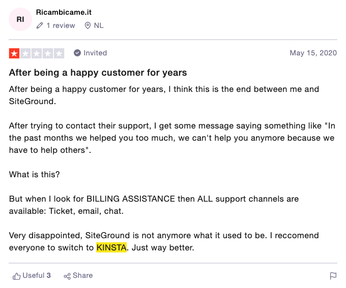 Siteground vs kinsta trustpilot review