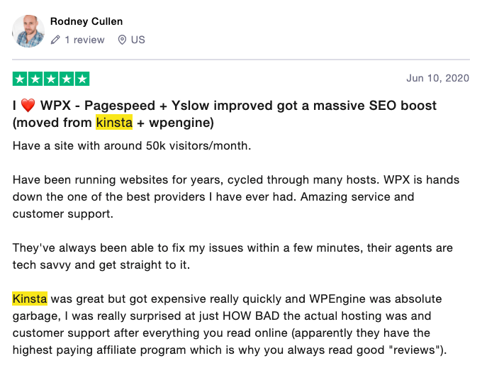 Wpx vs kinsta trustpilot review