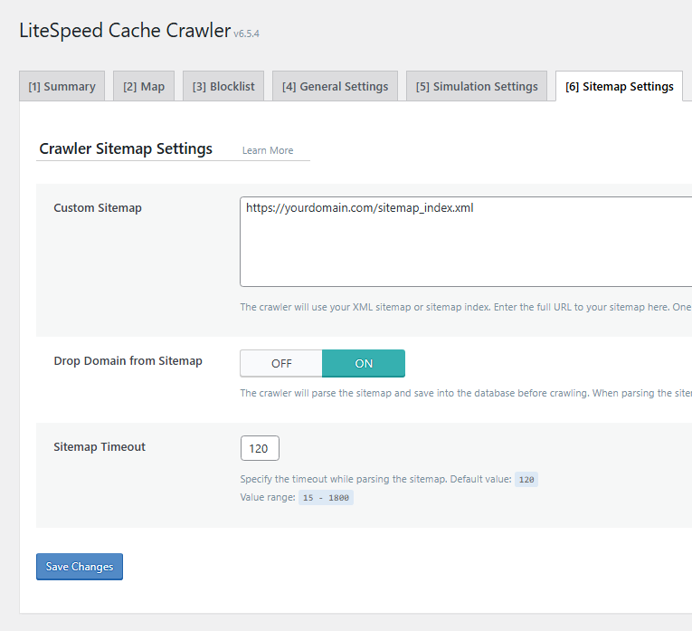 Litespeed cache crawler sitemap settings