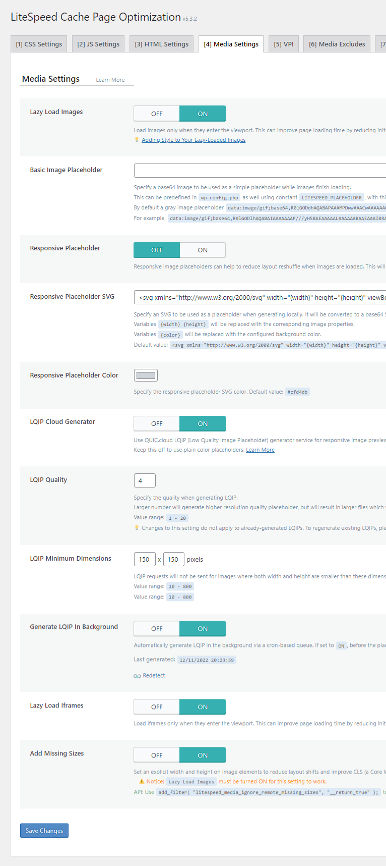 Litespeed cache media settings