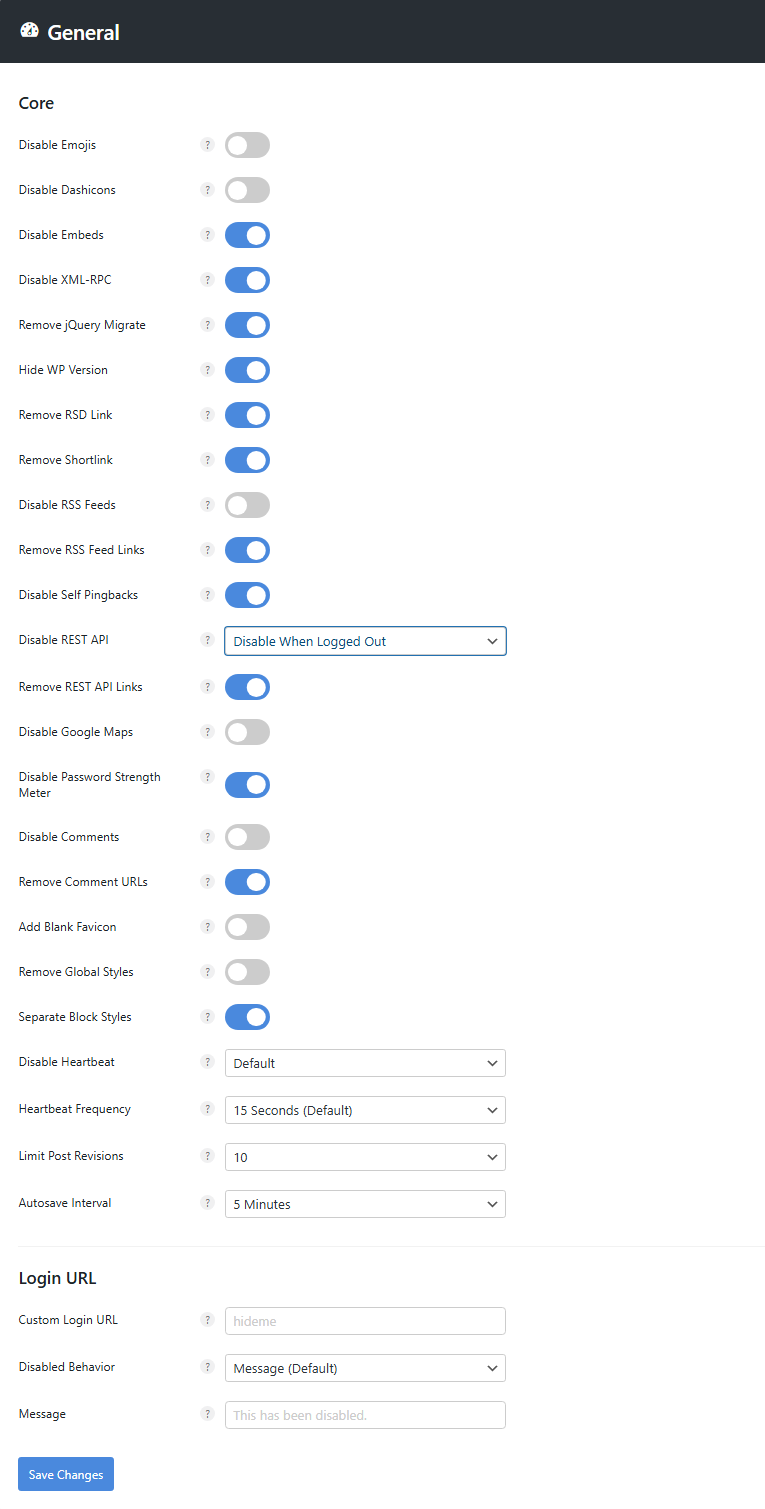 Perfmatters general settings