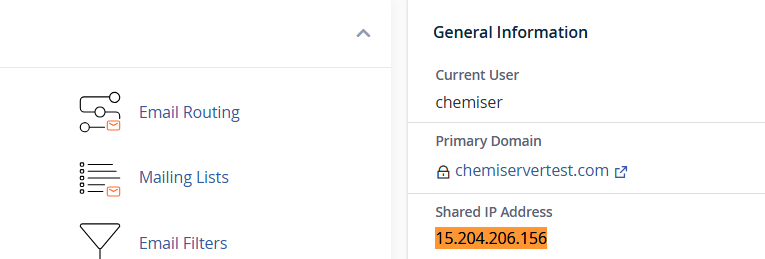 Cpanel ip address