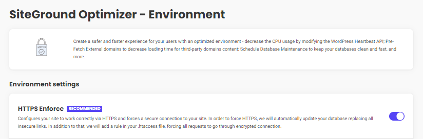 Siteground optimizer environment settings wp rocket
