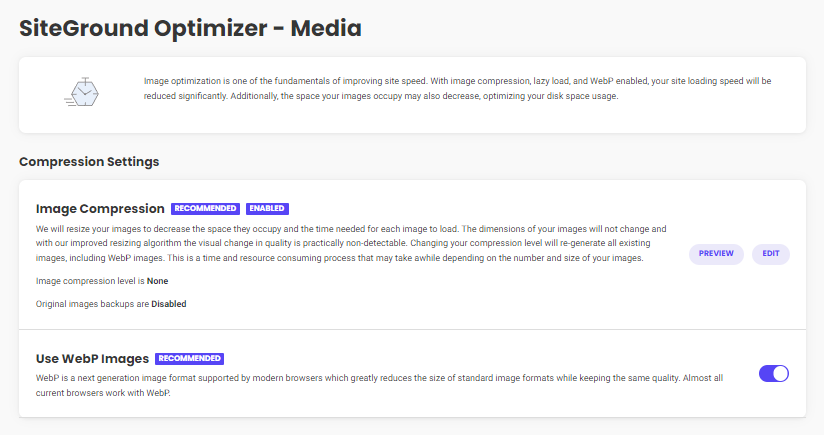 Siteground optimizer media settings wp rocket