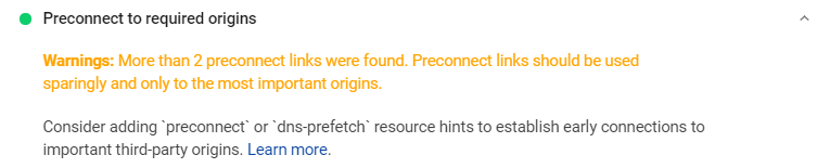 Preconnect to required origin errors