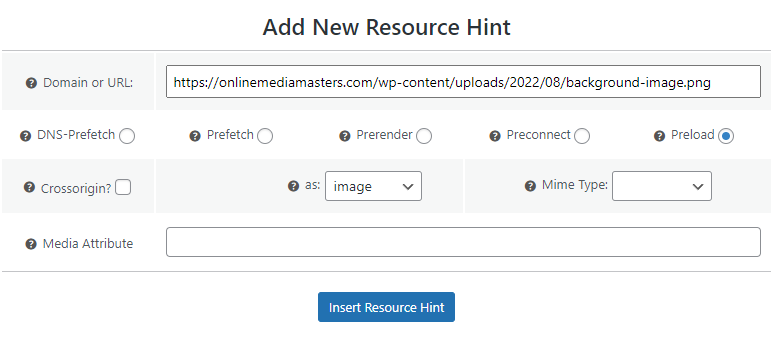 Pre party resource hints preload image