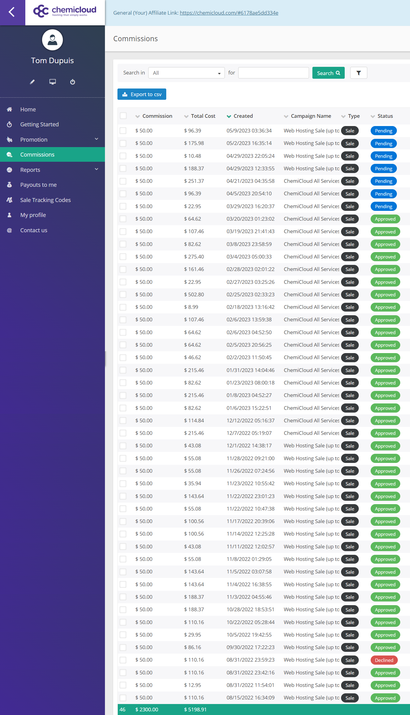 Chemicloud affiliate commissions