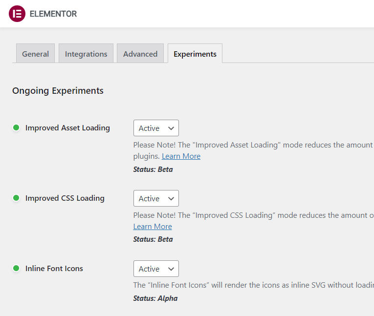 Elementor css optimizations