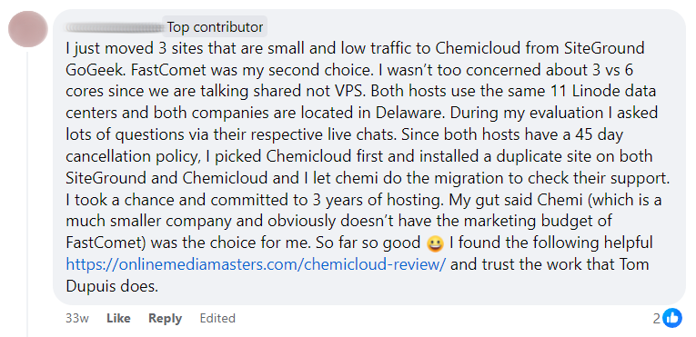 Siteground to chemicloud for low traffic sites
