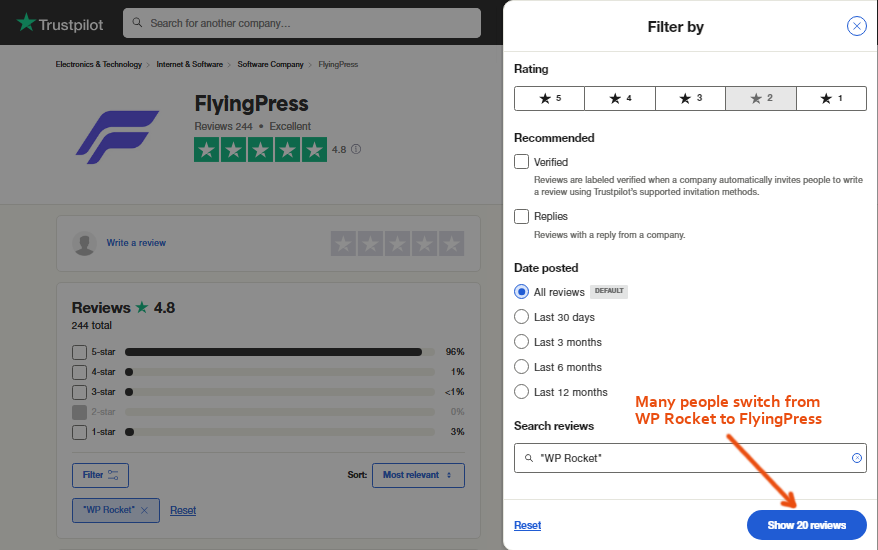 Wp rocket to flyingpress trustpilot reviews