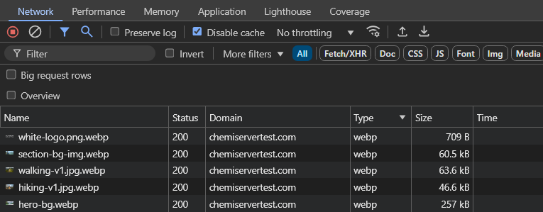 Chrome dev tools webp images